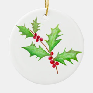 Aquarell-klassische Weihnachtsstechpalme Keramik Ornament