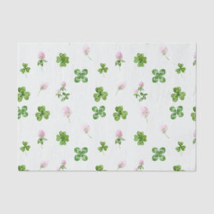 Aquarell-Kleeblatt und Blüten Blassgrün Seidenpapier