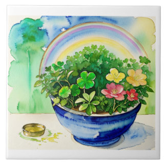 Aquarell-Kleeblatt und Regenbogenfolie - irisch Fliese