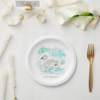 Aquarell Kleine Schwan Baby Shower Pappteller