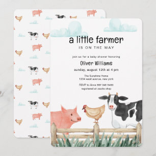 Aquarell Kleiner Bauer Tiere Baby Shower   Einladung