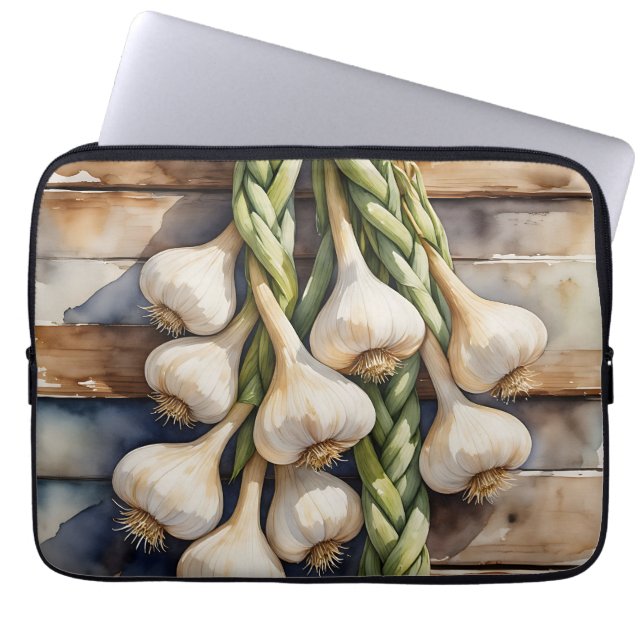 Aquarell-Knoblauchzopf Rustikal Laptopschutzhülle (Vorderseite)