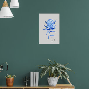Aquarell Kobaltblau Tropic Protea-Blüte Poster