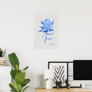 Aquarell Kobaltblau Tropical Protea Blume Poster
