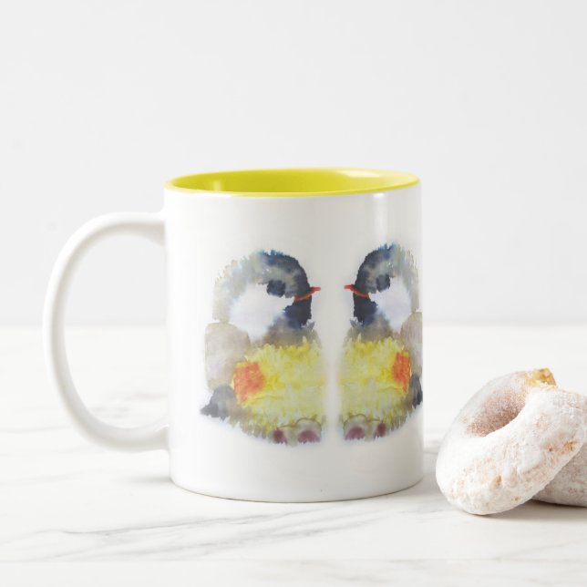 Aquarell Kohlmeise Zweifarbige Tasse (Mit Donut)