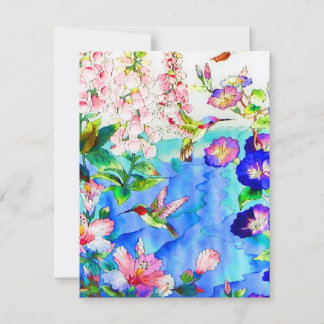 Aquarell Kolibri & Floral RSVP Karte