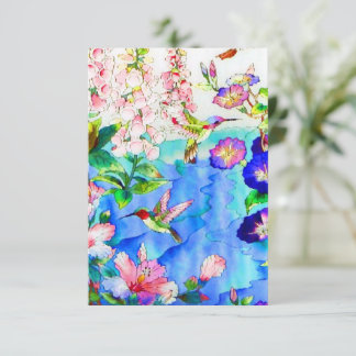 Aquarell Kolibri & Floral RSVP Karte
