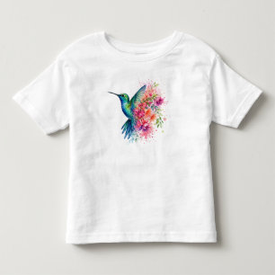 Aquarell-Kolibri Lebendiges Florales Vogeldessin Kleinkind T-shirt