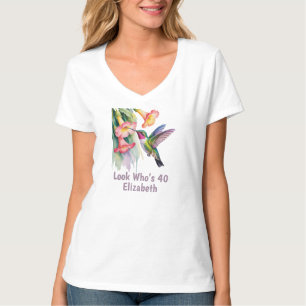Aquarell Kolibri mit Blumen Wer ist 40? T-Shirt