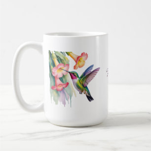 Aquarell Kolibri mit Blumenmotiven Kaffeetasse