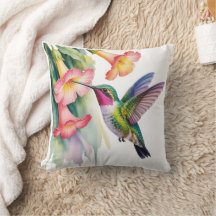 Aquarell Kolibri mit Blumenmotiven