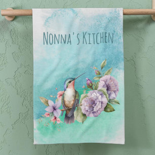 Aquarell Kolibri und Blumen Personalisiert Geschirrtuch