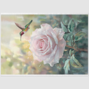 Aquarell Kolibri und rosa Rose Decoupage Seidenpapier