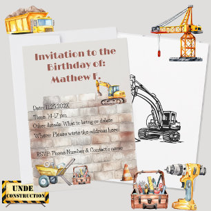 Aquarell-Konstruktions-Themen-Erdboden-Geburtstag Einladung