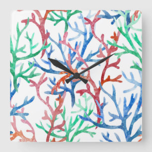 Aquarell-Korallen-Muster Quadratische Wanduhr