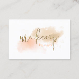 Aquarell-Korallen- und Gold-Makeup Visitenkarte