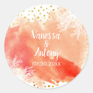 Aquarell, Korallenriff, Hochzeit von Goldbarren Runder Aufkleber