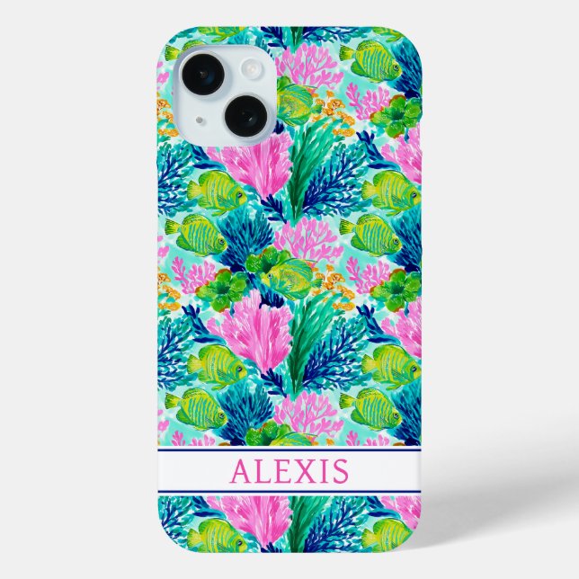 Aquarell-Korallenriff-Monogramm Case-Mate iPhone Hülle (Rückseite)