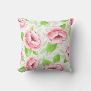 Aquarell Korallenrose - Romantische Blumen Kissen
