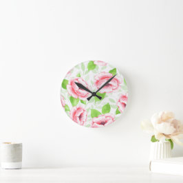Aquarell Korallenrose - Romantische Blumen Runde Wanduhr