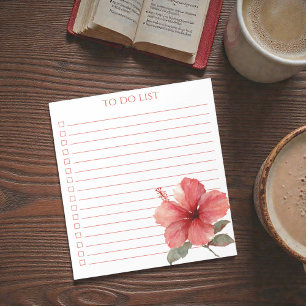 Aquarell Korallenroter Hibiskus To-Do-Liste Tropis Notizblock