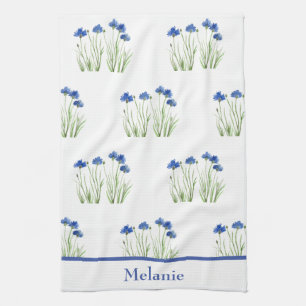 Aquarell Kornblumen Florale Blaue Blumen Rustikal Geschirrtuch