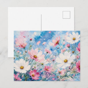 Aquarell-Kosmosblüten im geometrischen Stil Postkarte