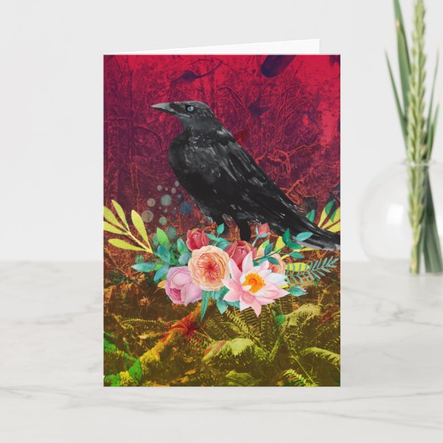 Aquarell-Krähen-Gruß-Karte Karte (Vorderseite)