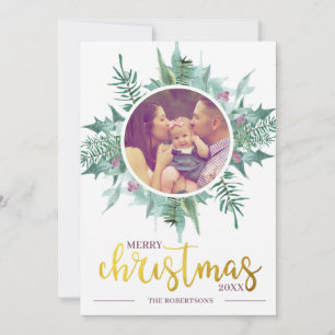 Aquarell-Kranz Foto Gold Frohe Weihnachten
