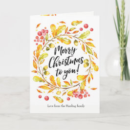 Aquarell-Kranz Weihnachtskarte der frohen Feiertagskarte