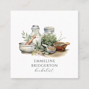 Aquarell-Kräuterkundiger Heilkräuter Botanicals Quadratische Visitenkarte