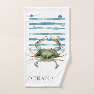 AQUARELL KREBS, STRANDSTADT, OZEANSTADT HANDTUCH