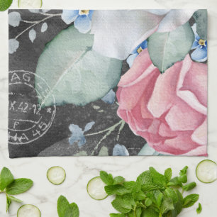 Aquarell-Kreidetafel-Rosen Geschirrtuch