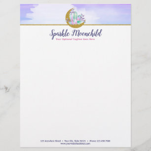 Aquarell Kristalle & Gold Halbmond Boutique Briefbogen