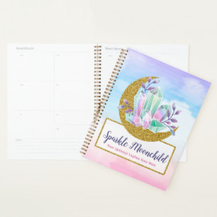 Aquarell Kristalle & Gold Halbmond Boutique Planer