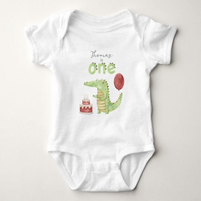 Aquarell Krokodil 1. Geburtstag Baby Strampler (Vorderseite)