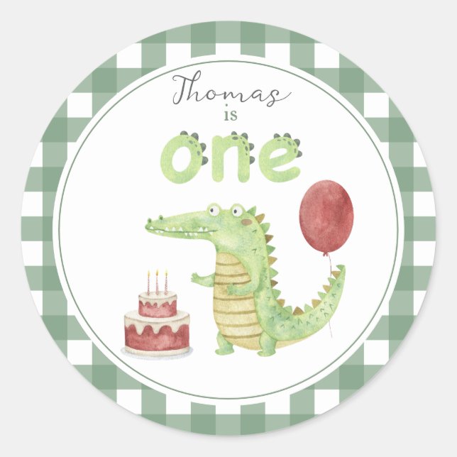 Aquarell Krokodil 1. Geburtstag Runder Aufkleber (Vorderseite)
