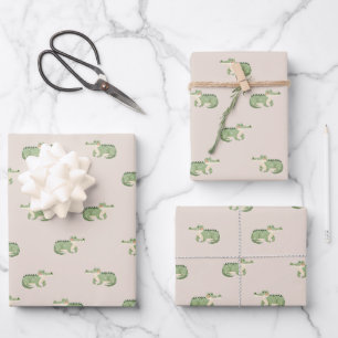 Aquarell-Krokodile auf Beige Geschenkpapier Set