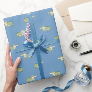 Aquarell Krokodile auf Blau Geschenkpapier