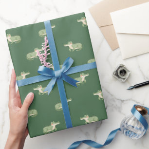Aquarell-Krokodile auf Grün Geschenkpapier