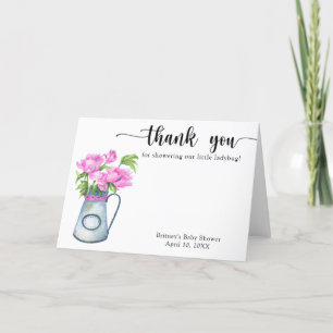 Aquarell-Krug mit Blumen, danke, Baby Shower Dankeskarte