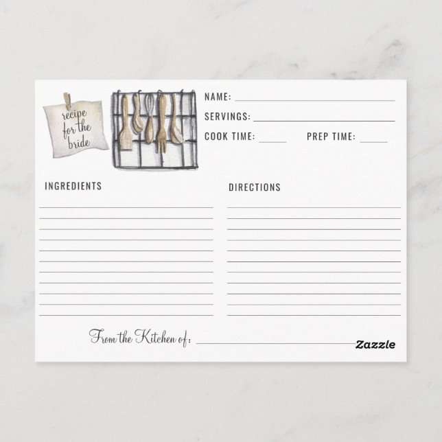 Aquarell Küche Geschirr Brautparty Rezept Postkarte (Rückseite)