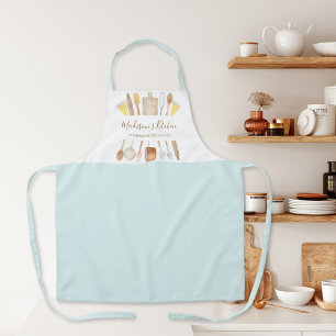 Aquarell-Küchen-Kochutensilien Pastellblau Schürze