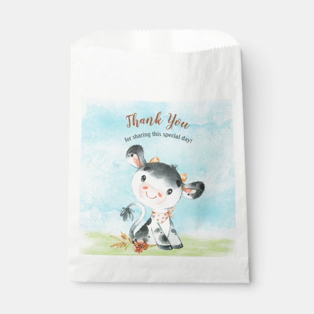 Aquarell Kuh Baby Duschfarm Vielen Dank Geschenktütchen (Vorderseite)