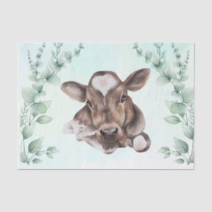 Aquarell Kuh Baby Kalb Eukalyptus Seidenpapier