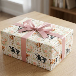 Aquarell-Kuh-Blumen-Baby-Shower-Kalb Geschenkpapier