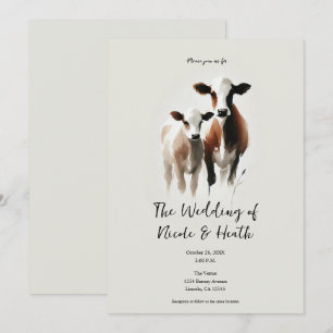 Aquarell-Kühe Minimale Rustikale Hochzeit Einladung