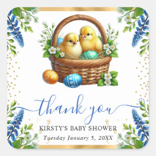 Aquarell-Küken Frühlingsblumen Babyparty Quadratischer Aufkleber