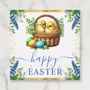 Aquarell-Küken Frühlingsblumen Frohe Ostern Geschenkanhänger