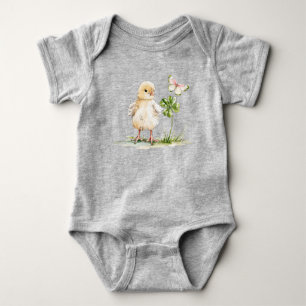 Aquarell-Küken mit vierblättrigem Kleeblatt Baby Strampler